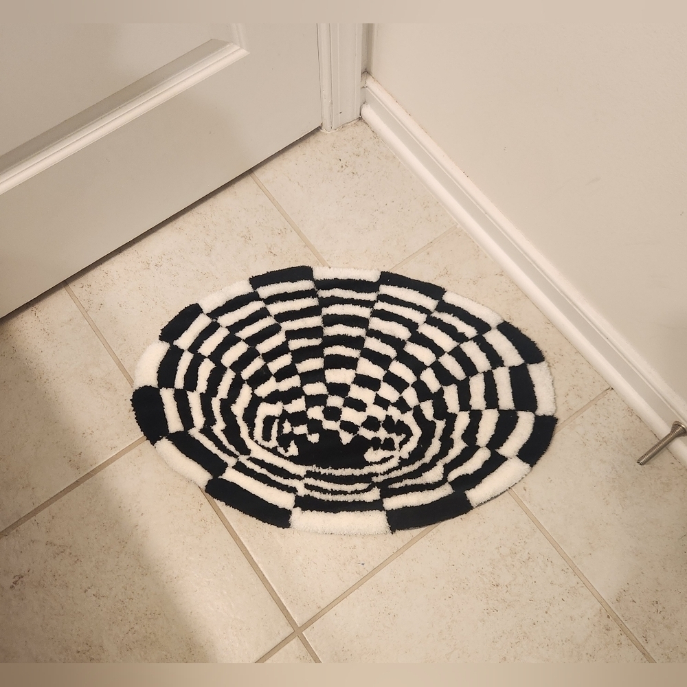 Optical Illusion Tufted Rugs Black White 23X16 Oval